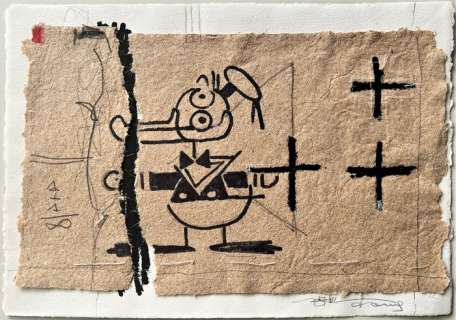 Tony Fernandez And K*Non | Donald Duck: Tribute to Antoni Tapies - "Les Fonts, Benitatxell" - Mixed Media Artwork - Signed (Front and Back) by Tony Fernandez and K*NON - 50 x 35 cm | Catawiki