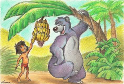 Joan Vizcarra | The Jungle Book: Mowgli & Baloo - Original Drawing - 48 x 32 cm - Joan Vizcarra Signed - Pencil Art - Original Artwork | Catawiki