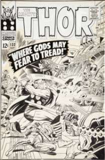 Jack Kirby and Vince Colletta Thor #132 Thor vs. the Colonizers of Rigel Cover Original Art (Marvel, 1966). - | Heritage