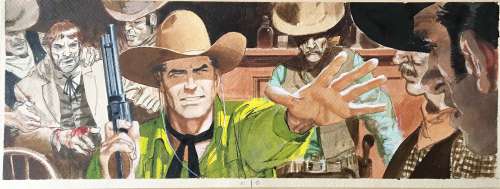 Aldo Di Gennaro - Original illustration for Tex Il massacro di Goldena. Cm. 48x18. Gouache. Signed. Mint