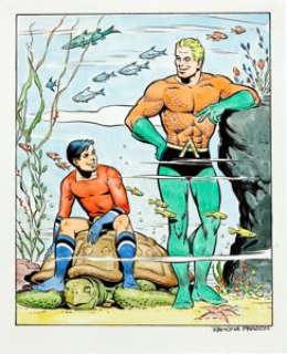 Ramona Fradon Hand Colored Aquaman and Aqualad Specialty Illustration (undated). The clean-cut Golden and -