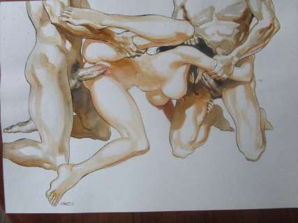 Starzo | Starzo - dessin original "Trio Amoureux" | Catawiki