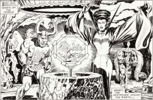 Jack Kirby and Alfredo Alcala (attributed) Thor Pitch Piece/Concept Illustration Loki and Karnilla Original -