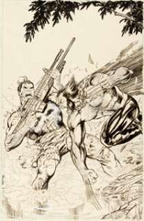 Jim Lee and Carl Potts Punisher War Journal #7 Cover Wolverine Original Art (Marvel, 1989). It‘s Jungle Frank -