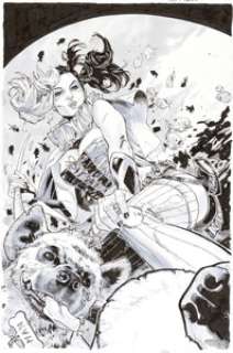 Clay Mann Harley Quinn #1 Second Printing Original Cover Art (DC, 2014). Harley, her pet hyenas Bud and Lou, -