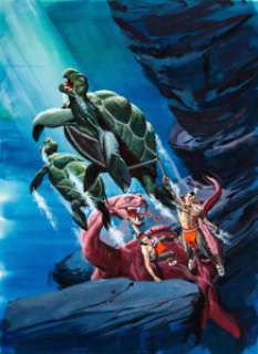 George Wilson Turok Son of Stone #74 Painted Cover Original Art (Gold Key, 1971). Turok and Andar hitch -