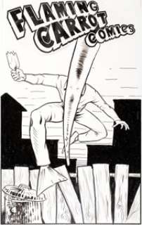 Bob Burden Flaming Carrot Comics Unused Cover Original Art (1998). This vivid attack scene catches Burden‘s -