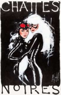 Adam Hughes "Chattes Noires" ["Black Cats"] Catwoman and Black Cat Painting Original Art (c. 2000-10s).... | Heritage
