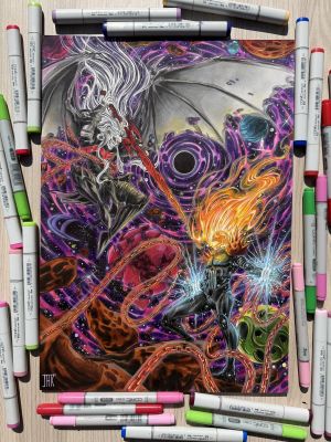 JAK - Knull vs Cosmic Ghost Rider 11"x17" - by JAK