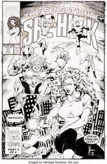Dale Keown and Joe Rubinstein - Sensational She-Hulk #17 Cover Original Art (Marvel, 1990).