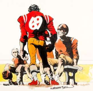 Bernie Wrightson and Jeffrey Jones - Super Jock Paperback Novel Cover Painting Original Art (Midwood, 1970).