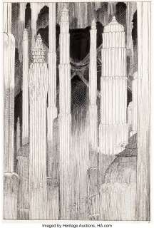 François Schuiten | Les Cités Obscures Le Mystère d’Urbicande Planche 7 (Schlirf-Book, 1985). François Schuiten Les Cités Obscures Le Mystère d’Urbicande Story Page 7 Original Art (Schlirf-Book, 1985). | Heritage