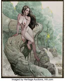 Luigi Critone Woman and Waterfall Illustration Original Art (2009)....