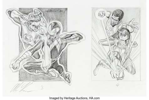 Ross, Alex - Alex Ross Green Lantern Hal Jordan, John Stewart, and Sinestro Preliminary Study Original Art (Undated). ...