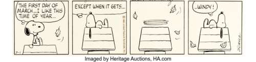 Schulz, Charles | Charles Schulz Peanuts Daily Comic Strip Snoopy Original Art dated 3-1-80 (United Features Syndicate, 1980).... | Heritage