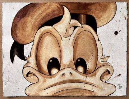 Max Pedreira | Donald Duck Close Up - Original Coffee Painting - Max Pedreira Signed - Original Coffee Art | Catawiki