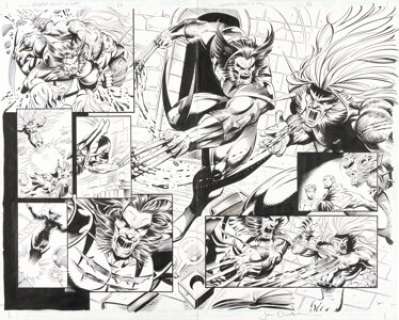 Jan Duursema and Rick Magyar Wolverine: Knight of Terra #1 Double Page Spread 54-55 Original Art (Marvel, 1995).