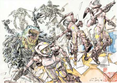 Kim Jung Gi - Space Monsters Illustration Original Art (2014).