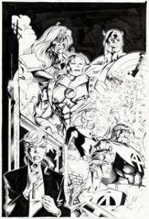 Mark Bagley and Vince Russell Thunderbolts #1 Splash Page 1 Original Art (Marvel, 1997).