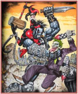 Simon Bisley - Harley Quinn vs Lobo vs the Joker Painting Original Art (2016).
