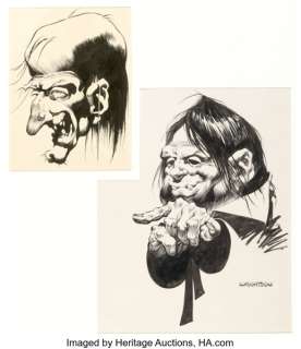 Bernie Wrightson - Warren Horror Hosts Uncle Creepy and Cousin Eerie Spot Illustrations Original Art Group of 2 (Warren, c. 1970s).