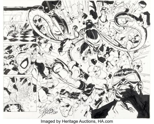 Steve Skroce and Bud LaRosa The Amazing Spider-Man #427 Doctor Octopus Double Page Spread 21-22 Original Art (Marvel, 1997).