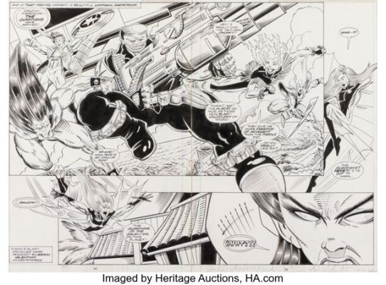 Jim Valentino and Steve Montano Guardians of the Galaxy #21 Double Page Spread 19-20 Original Art (Marvel, 1991).