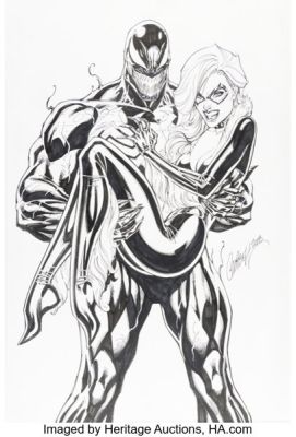 J. Scott Campbell Amazing Spider-Man #2 (803) Venom and Black Cat Variant Cover Original Art (Marvel, 2018).