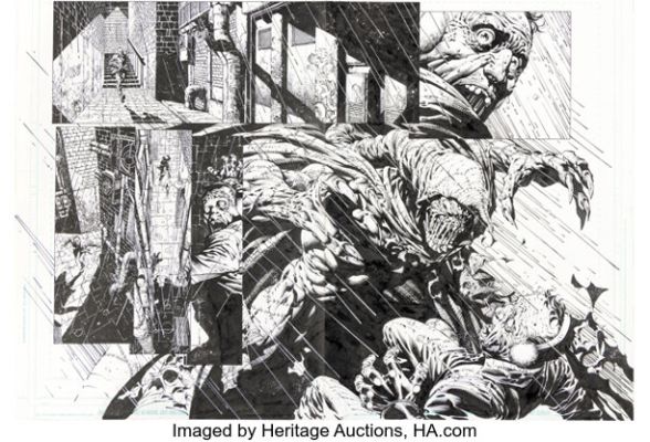 David Finch and Scott Williams Batman: The Dark Knight #2 Double Page Spread 19-20 Original Art (DC, 2011). | Heritage