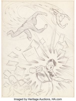 Carl Pfeufer (attributed) - Human Torch and Toro Unused Splash Page 1 Preliminary Original Art (Timely/Marvel, c. 1940s). | Heritage