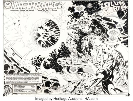 Tom Grindberg and Bill Anderson The Silver Surfer #107 Doctor Doom Double Splash Pages 2-3 Original Art (Marvel, 1995). | Heritage