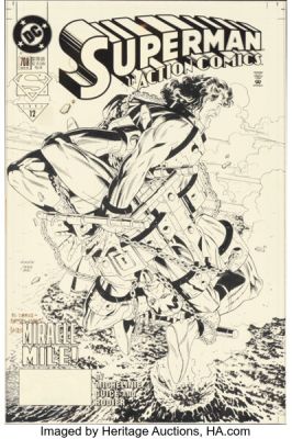 Jackson "Butch" Guice Action Comics #708 Superman and Mister Miracle Cover Original Art (DC, 1995).
