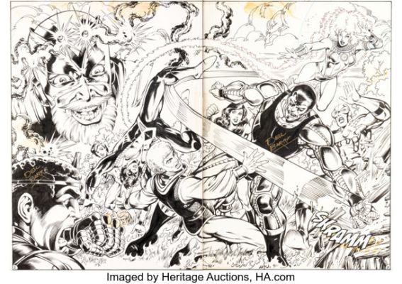 Paris Cullins and Dell Barras Blue Beetle #13 New Teen Titans Double-Page Splash 2-3 Original Art (DC, 1987). (Total: 2 Original Art) | Heritage