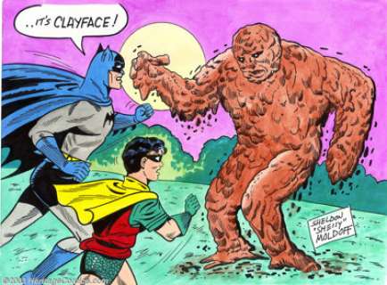 Sheldon Moldoff - Original Illustration, Batman & Robin vs. Clayface (1994). This moonlit scene, featuring -