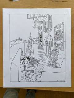 Franka - Originele inkttekening alternatief ontwerp zeefdruk "Cafe les Ancres" - (2023) | Catawiki