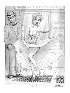 Cera - 1 Original drawing - Sexy girl - Elsa - Film parody The Seven Year Itch - Marilyn Monroe | Catawiki