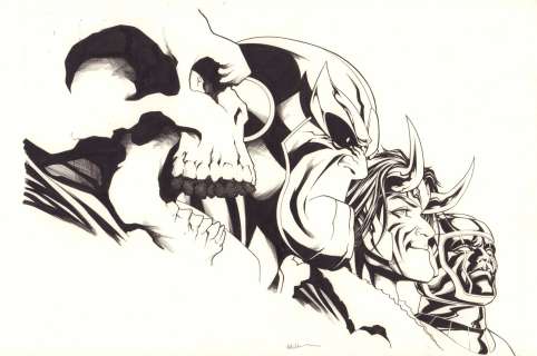 Mike McKone - Marvel‘s the Avengers Encyclopedia Cover - Bad Guys: Red Skull, Thanos, Loki, & Kang the Conqueror - Signed