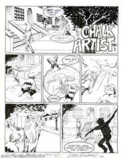 Mario Hernandez - Original Art for HECK!, Complete 4-page Story, "The Chalk Artist" (Rip Off Press, -