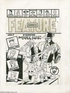 Gill Fox - Feature Comics #58 Cover Original Art (Quality Comics, 1942). Doll Man gums up a cash register heist -