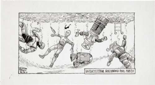 Dan Piraro Bizarro "Hollywood Robot" Daily Comic Strip Original Art, dated 4-28-01 (Universal Press -