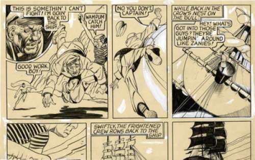 Lou Fine Feature Comics #35 Doll Man Half-Page Original Art (Quality, 1940). Doll Man and Wampum lower the -