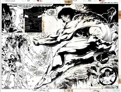 Scott Kolins - Excalibur #60 P 16-17 Dps (Captain Britain, Kitty Pryde, Captain America, Black Panther, War Machine!) 1992