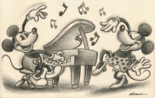 Joan Vizcarra - Mickey & Minnie Mouse - Music & Dance - Pencil Art - Original Artwork | Catawiki