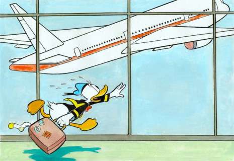 Tony Fernandez - Donald Duck Missed his Flight! - Original Painting | Catawiki