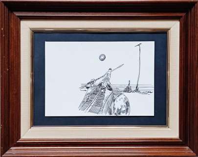 Sergio Toppi - 1 Dessin à l’encre - Warrior with Spear – Hand Signed - Framed | Catawiki