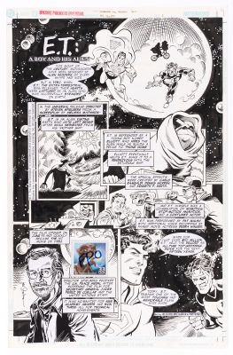 Lot 68 - CHARITY AUCTION JOE STATON DC SUPERHEROES STAMP ALBUM "CELEBRATE THE CENTURY" #9 PAGE ORIGINAL ART (E.T.). | Hake’s