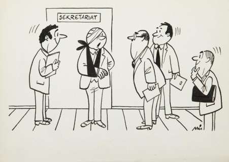 Gwidon Miklaszewski (1912 - 1999) | Gwidon Miklaszewski | "Kto by się mógł spodziewać, że ta nowa sekretarka skończyła kurs dżudo!", lata 80. XX w. | Desa Unicum