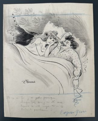 Thomen, Raoul - 1 Original drawing - Le petit illustré amusant-Dessin Presse - Le lit conjugal