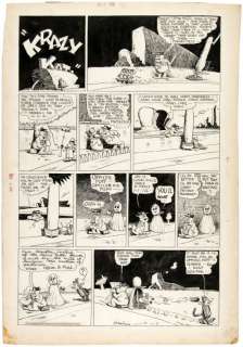 "KRAZY KAT" 1935 SUNDAY PAGE ORIGINAL ART WITH MAIN CHARACTERS & BRICK-THROWING SCENE. | Hake’s