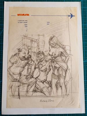 Averardo Renato Ciriello - Dessin préliminaire de couverture - Fumetto Erotico per Adulti - PIG #26 - Una medicina troppo efficace (Gennaio 1986) - Firmato | Catawiki